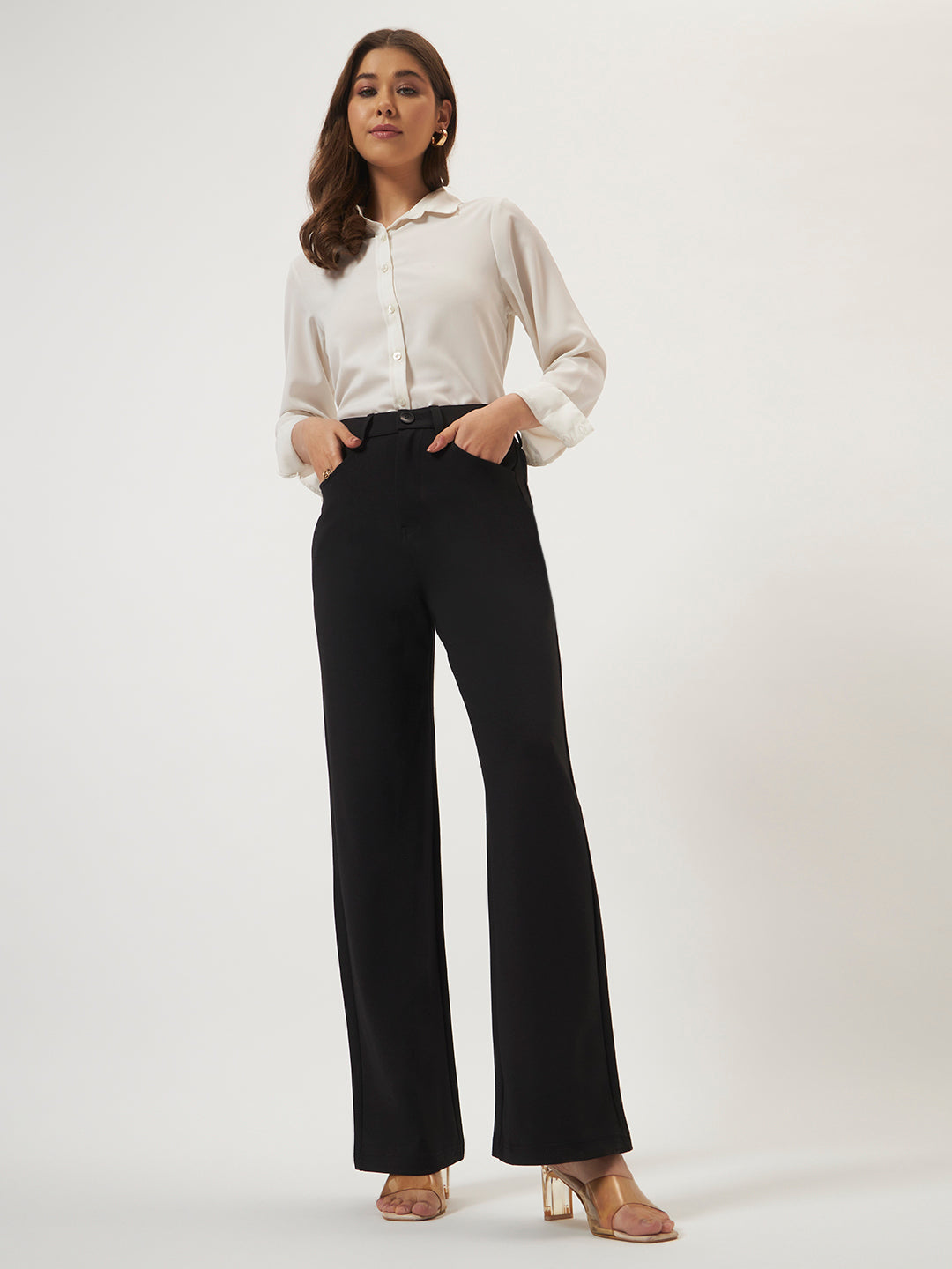 FLEXI STRAIGHT FIT PANTS - BLACK