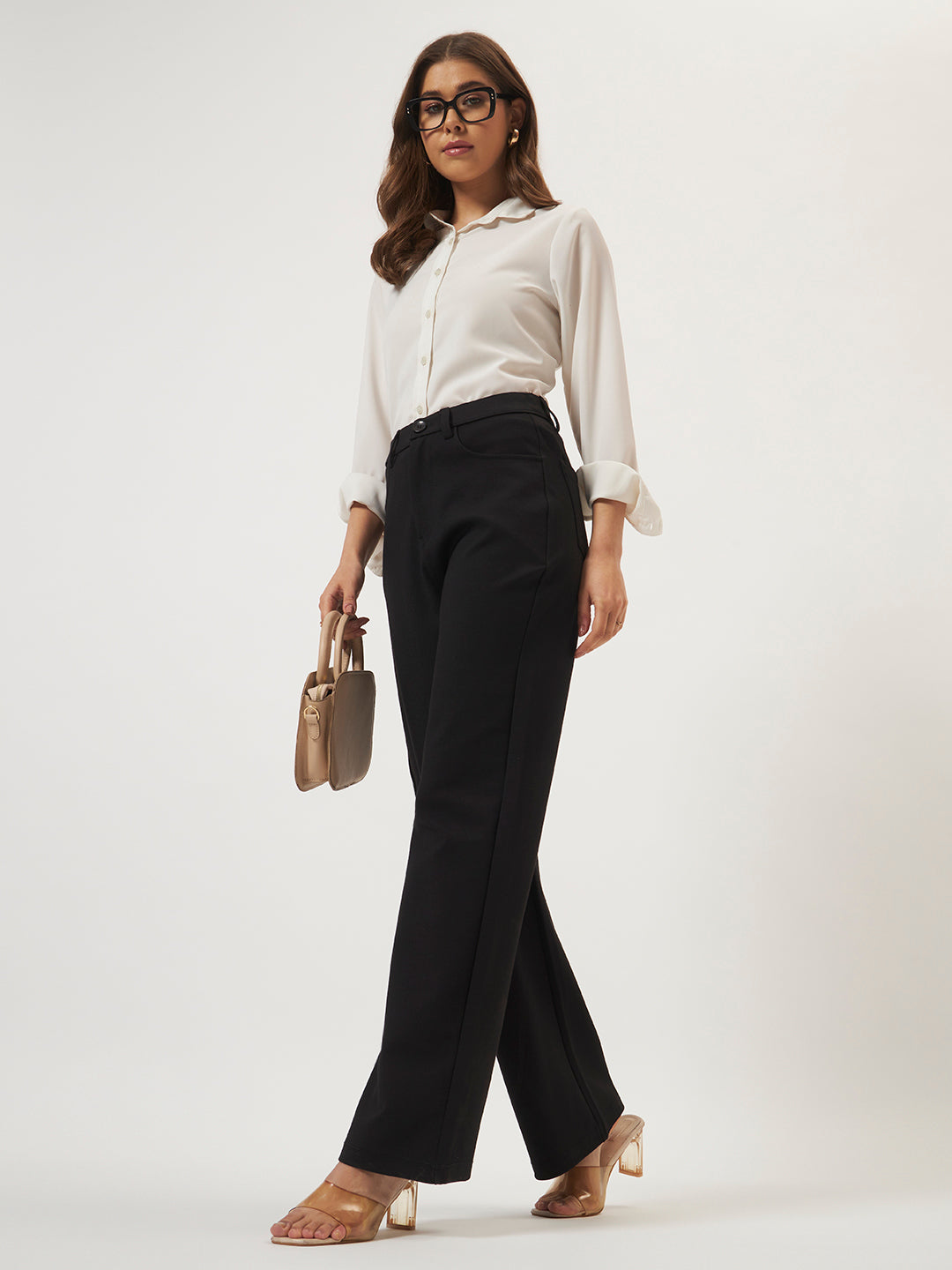 FLEXI STRAIGHT FIT PANTS - BLACK