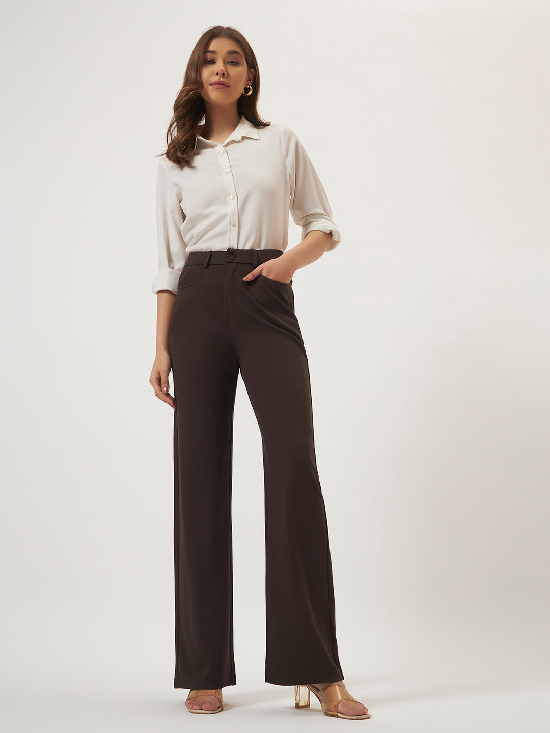 FLEXI STRAIGHT FIT PANTS - DARK BROWN