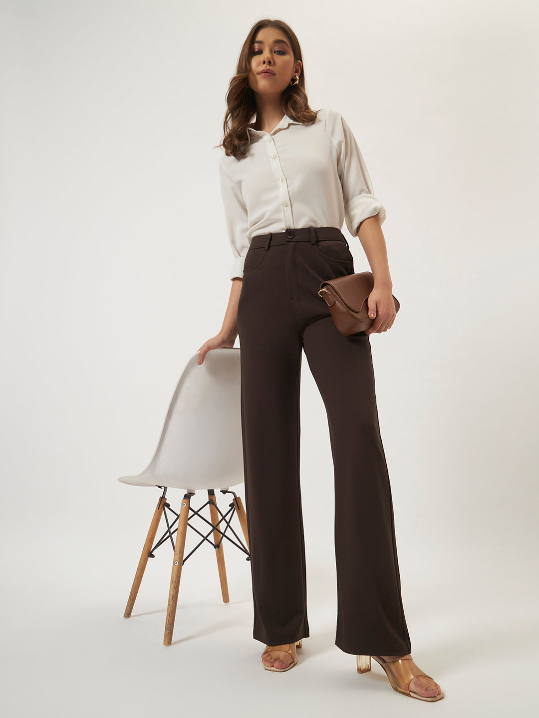 FLEXI STRAIGHT FIT PANTS - DARK BROWN