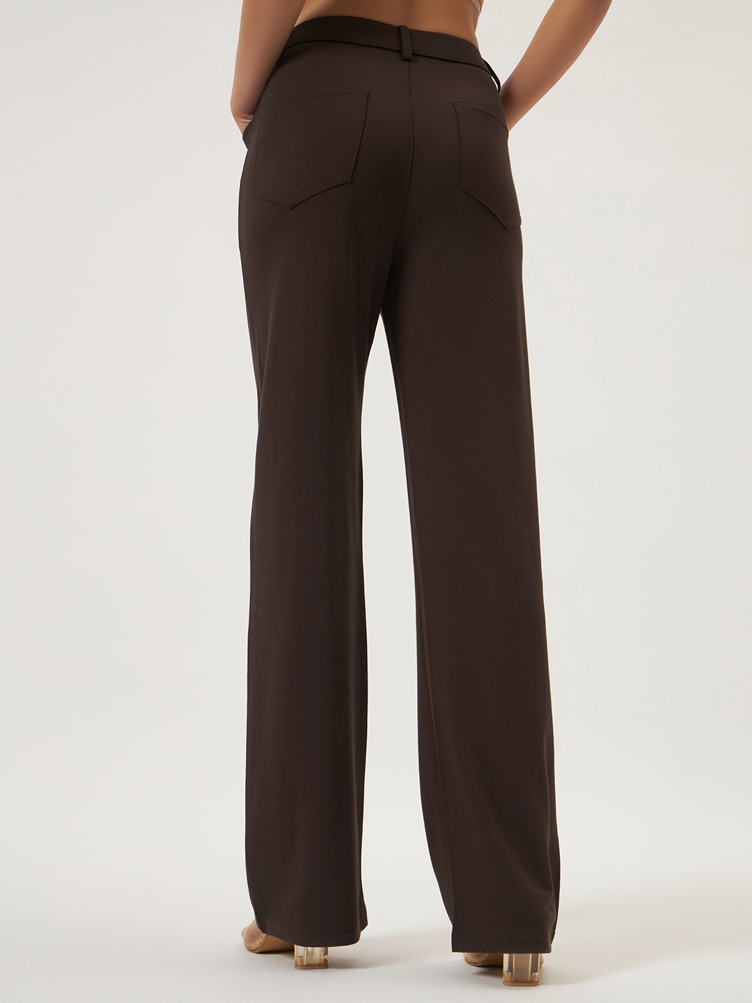 FLEXI STRAIGHT FIT PANTS - DARK BROWN