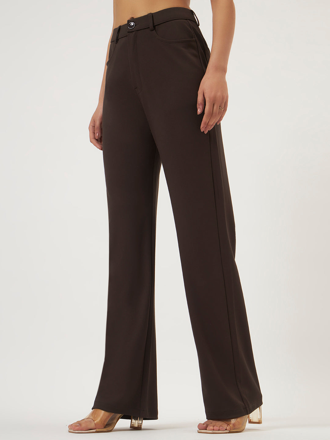FLEXI STRAIGHT FIT PANTS - DARK BROWN