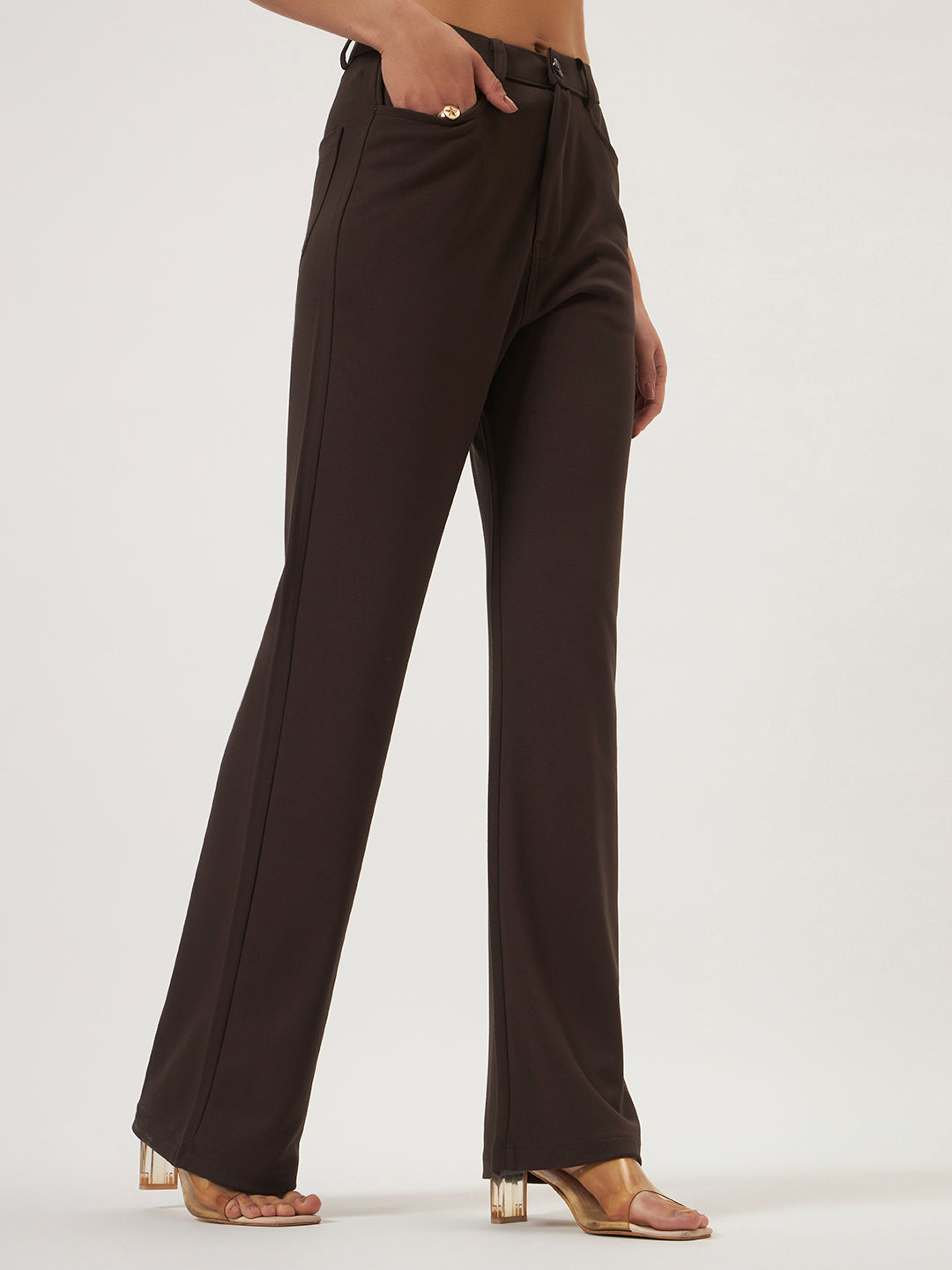 FLEXI STRAIGHT FIT PANTS - DARK BROWN