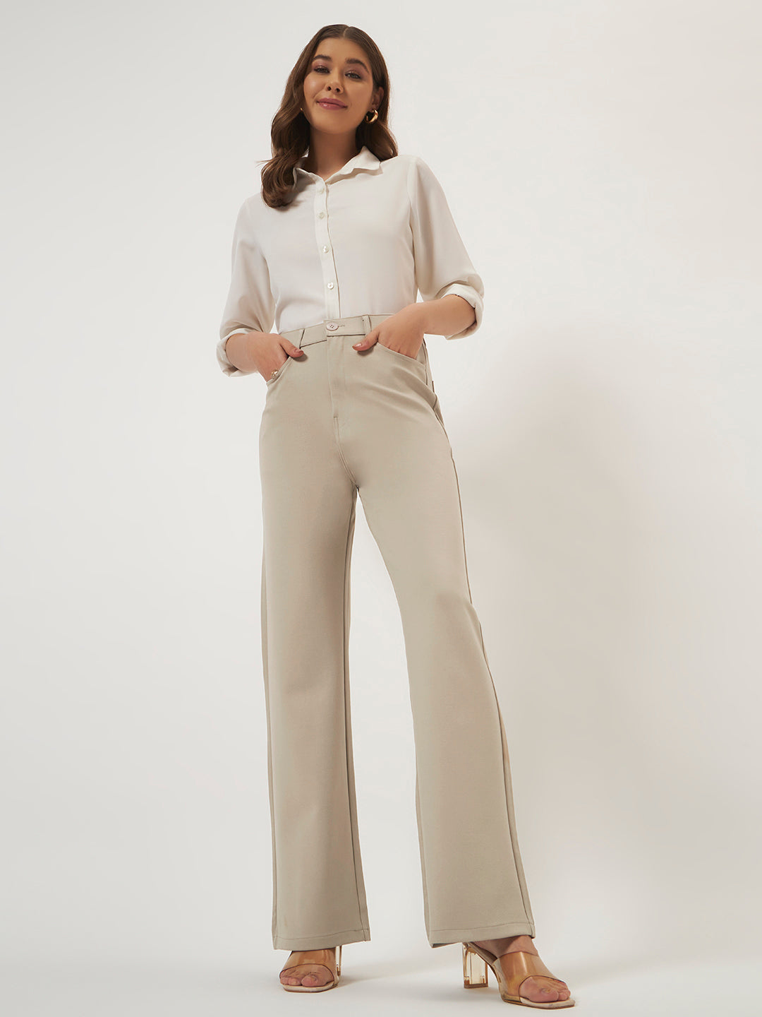 FLEXI STRAIGHT FIT PANTS - BEIGE