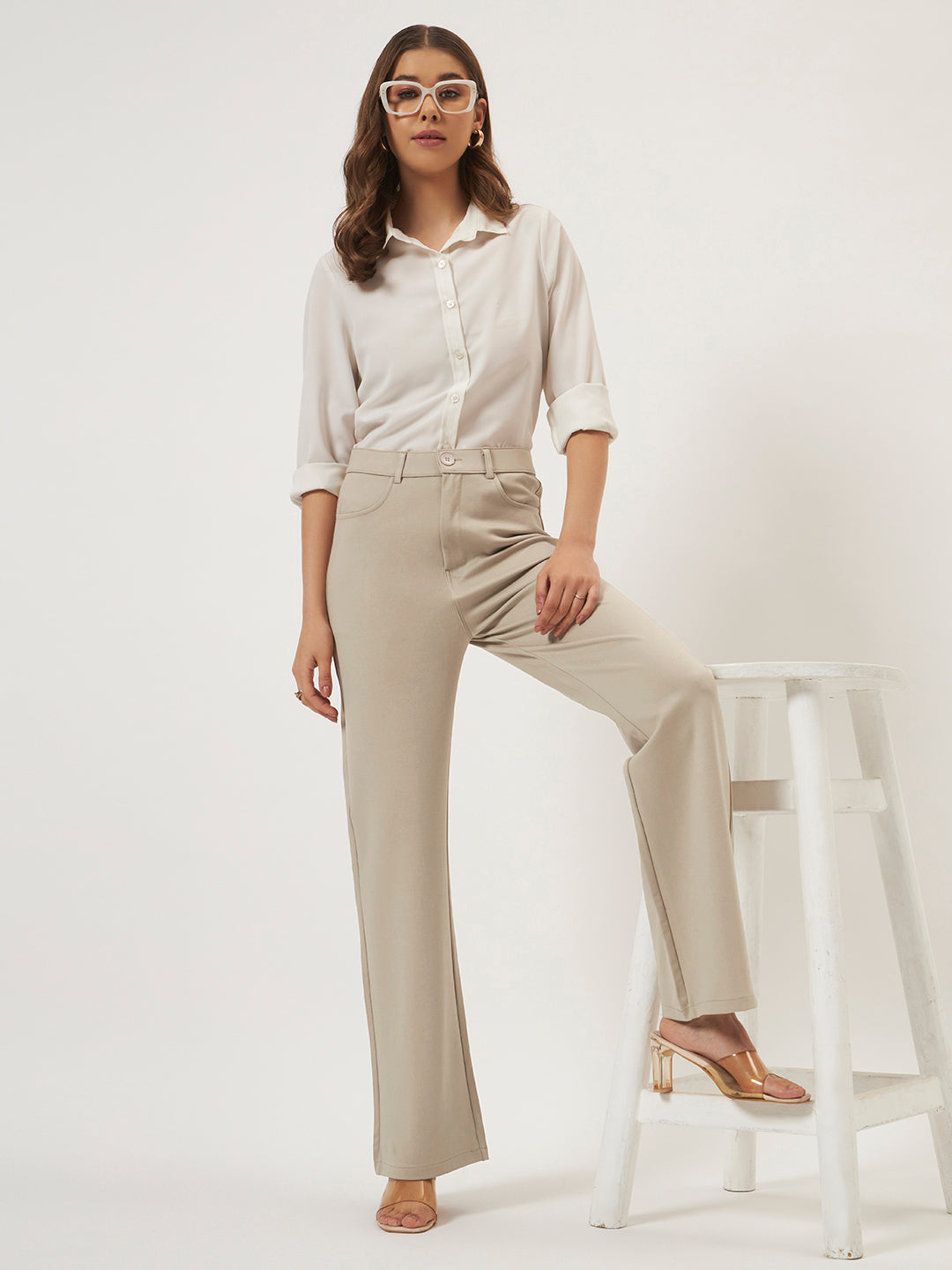FLEXI STRAIGHT FIT PANTS - BEIGE