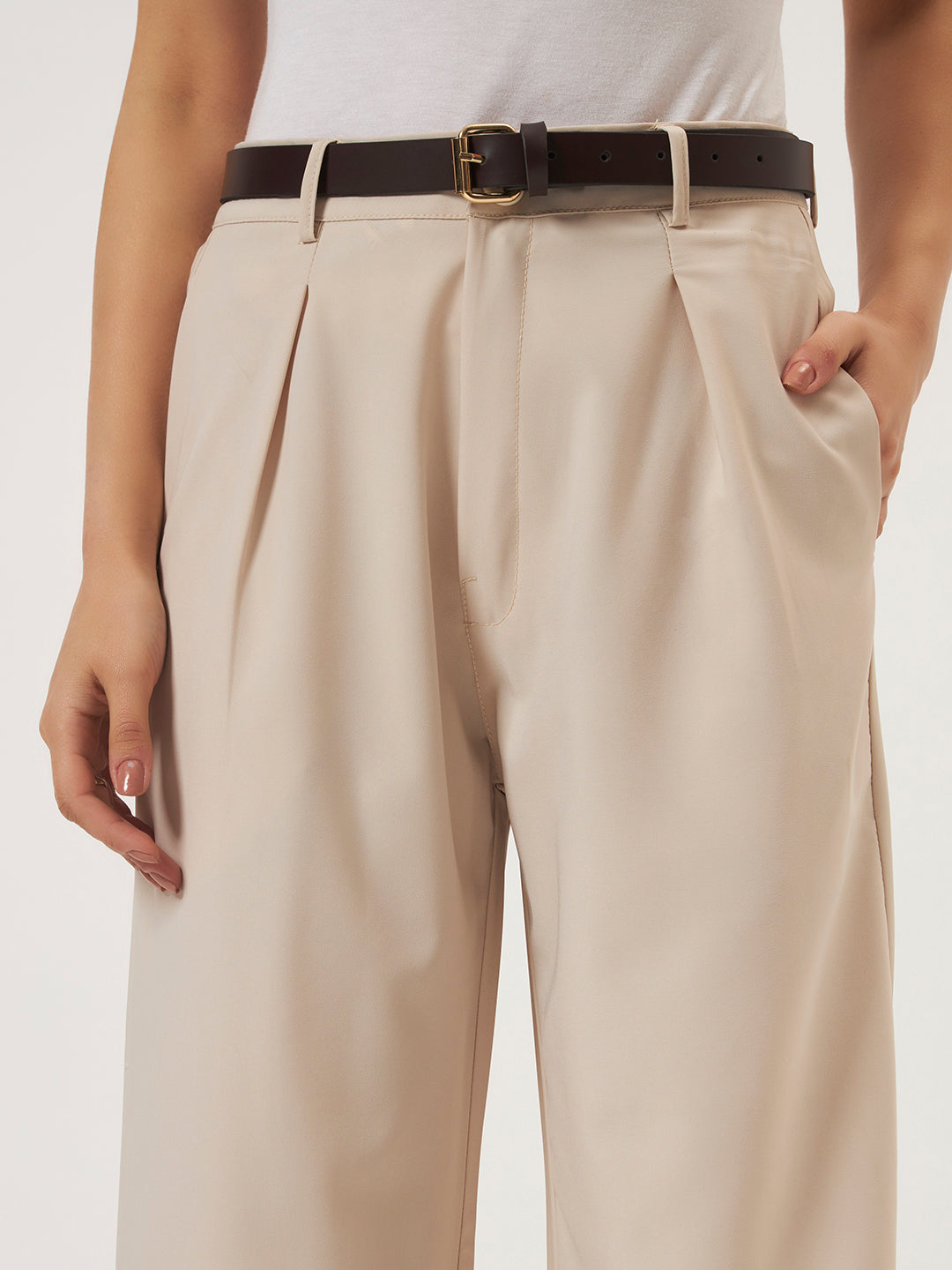 KOREAN PANTS WITH FREE BELT BEIGE