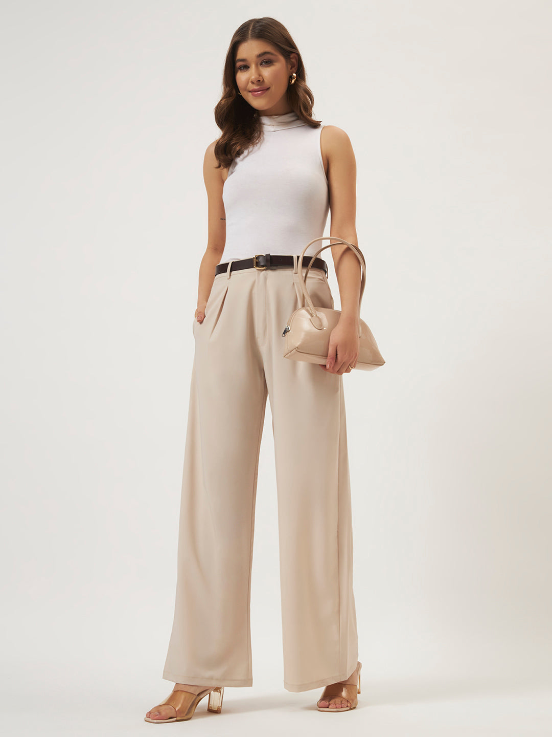 KOREAN PANTS WITH FREE BELT BEIGE