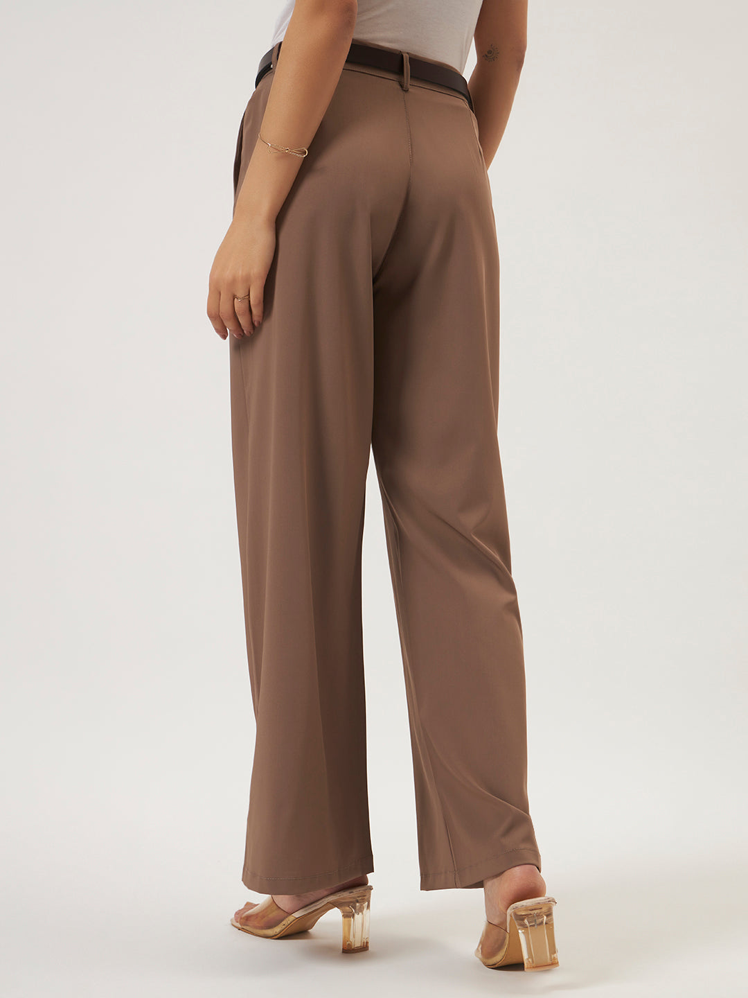 KOREAN PANTS WITH FREE BELT GREYISH BROWN
