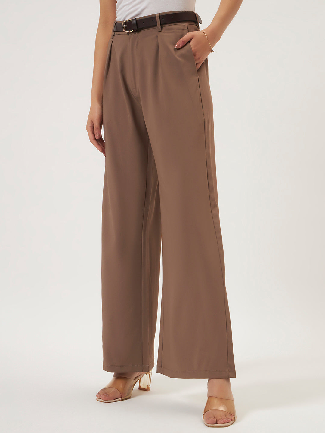 KOREAN PANTS WITH FREE BELT GREYISH BROWN