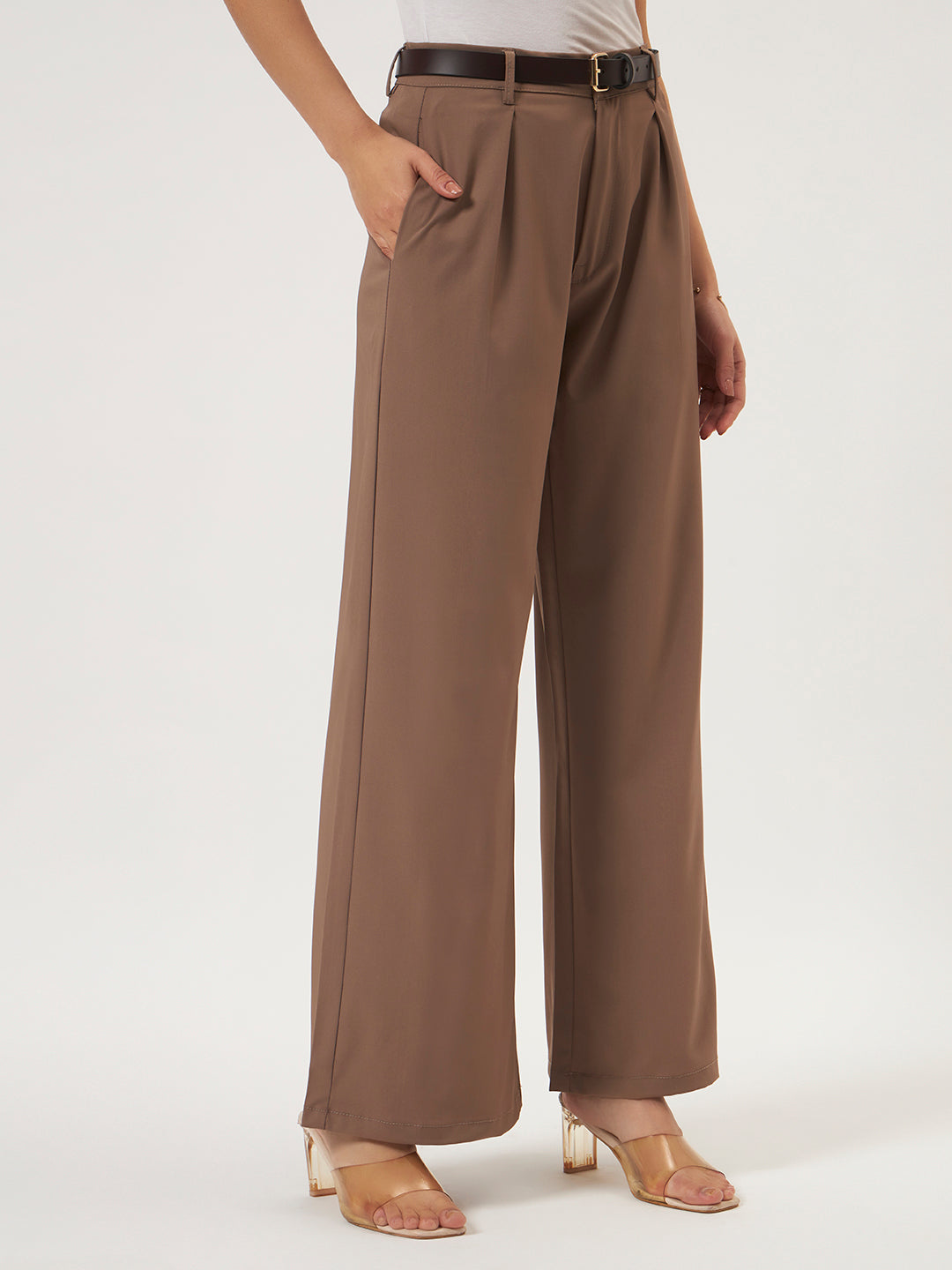 KOREAN PANTS WITH FREE BELT GREYISH BROWN