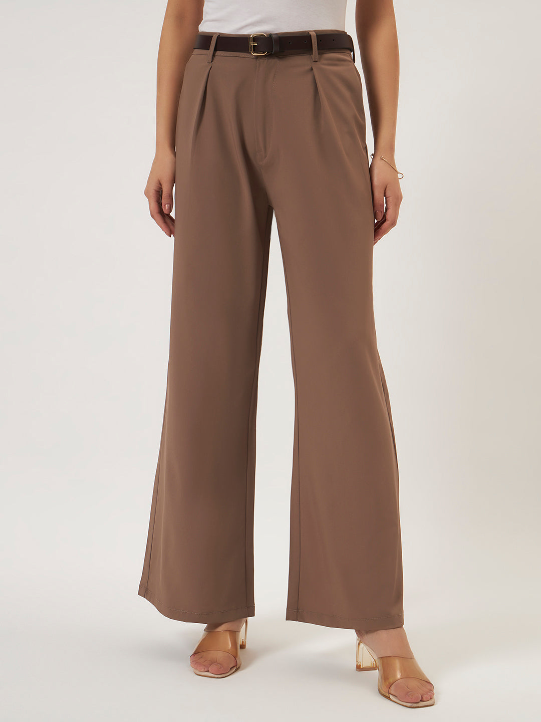 KOREAN PANTS WITH FREE BELT GREYISH BROWN