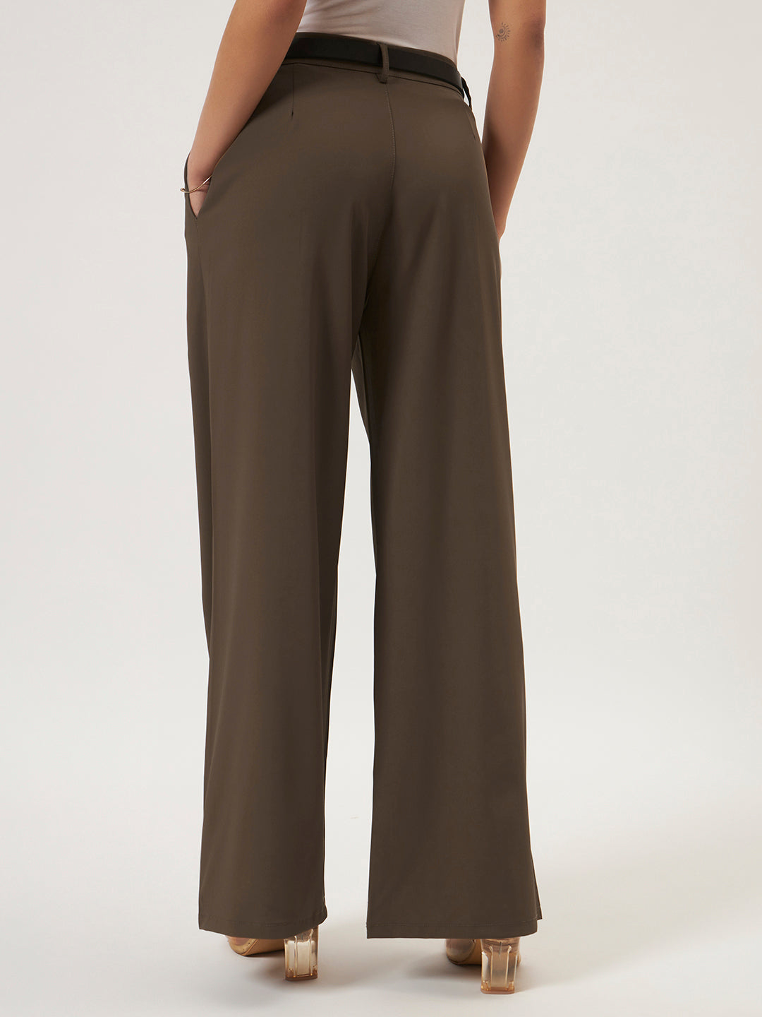 KOREAN PANTS WITH FREE BELT DARK BROWN