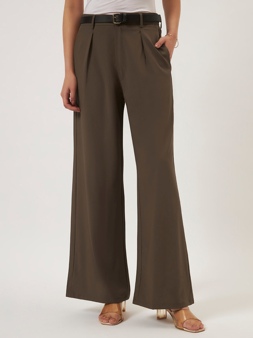 KOREAN PANTS WITH FREE BELT DARK BROWN