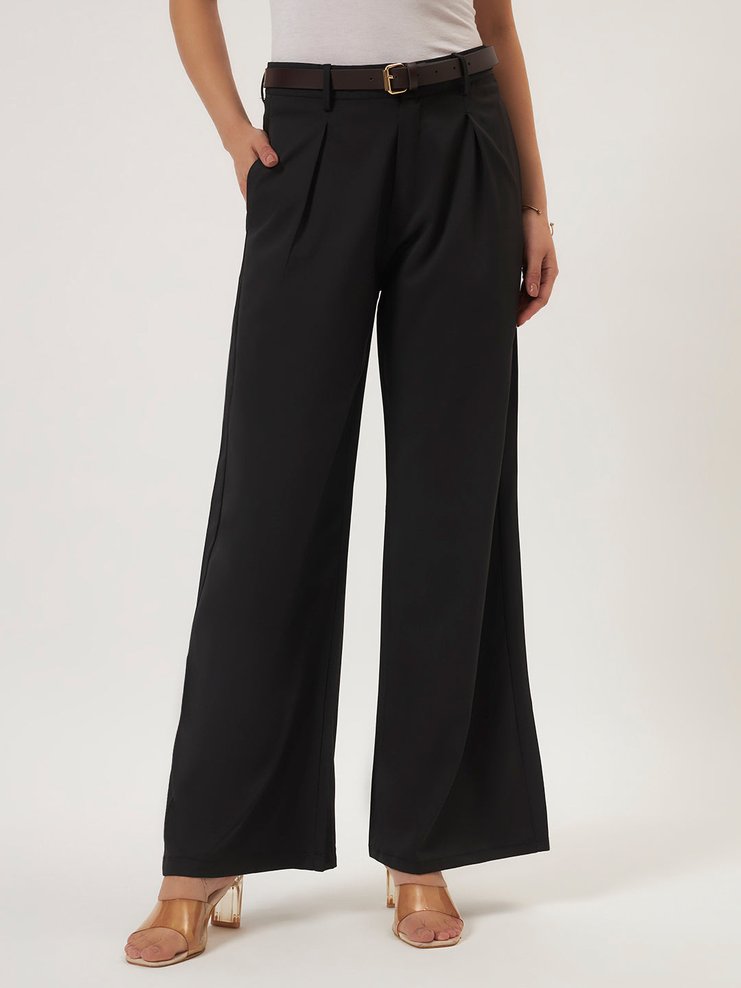 KOREAN PANTS WITH FREE BELT BLACK