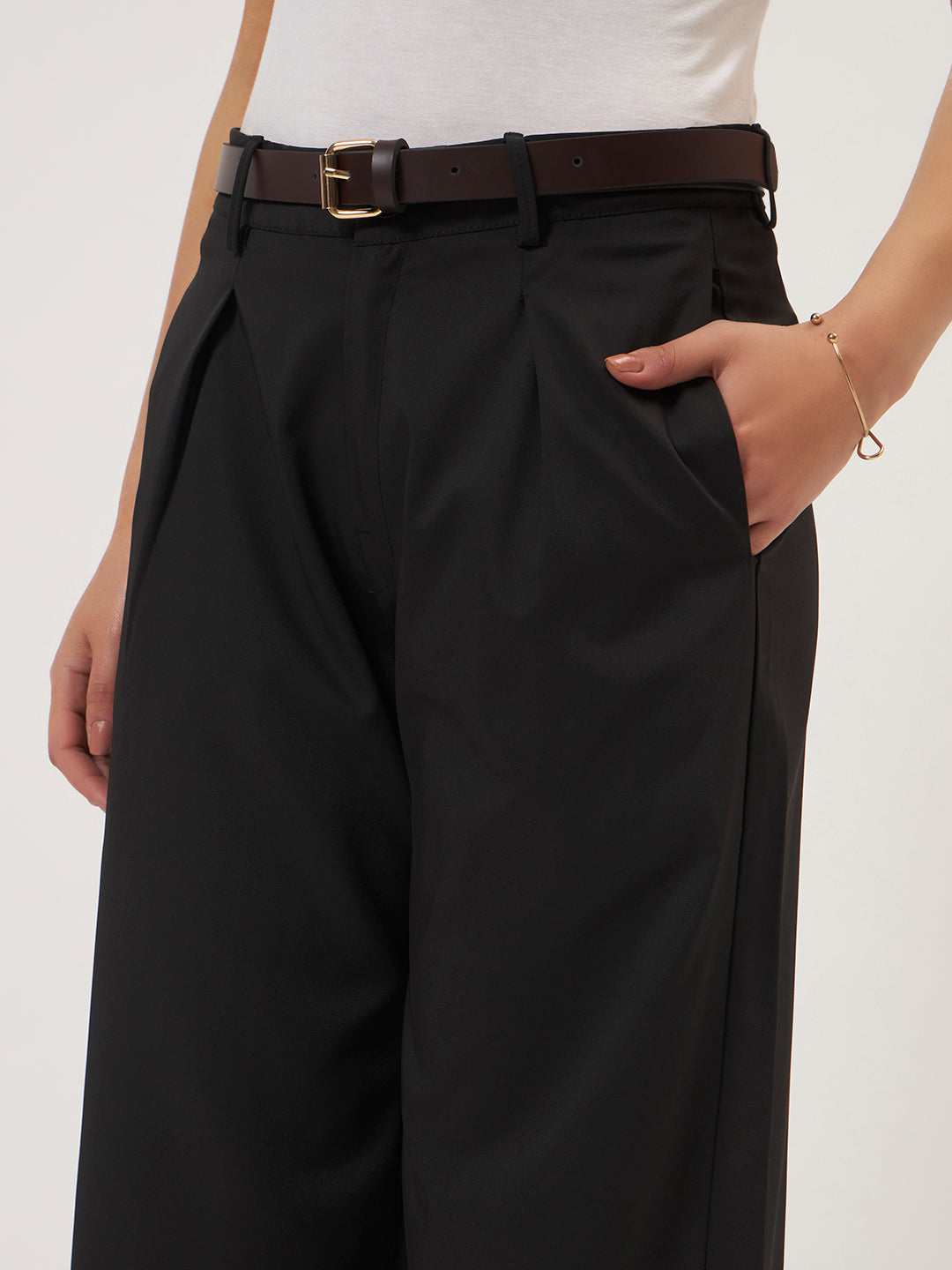 KOREAN PANTS WITH FREE BELT BLACK