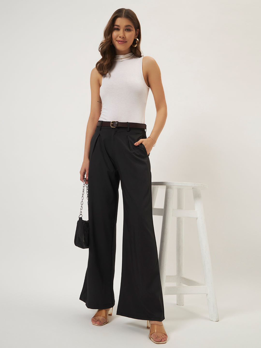 KOREAN PANTS WITH FREE BELT BLACK