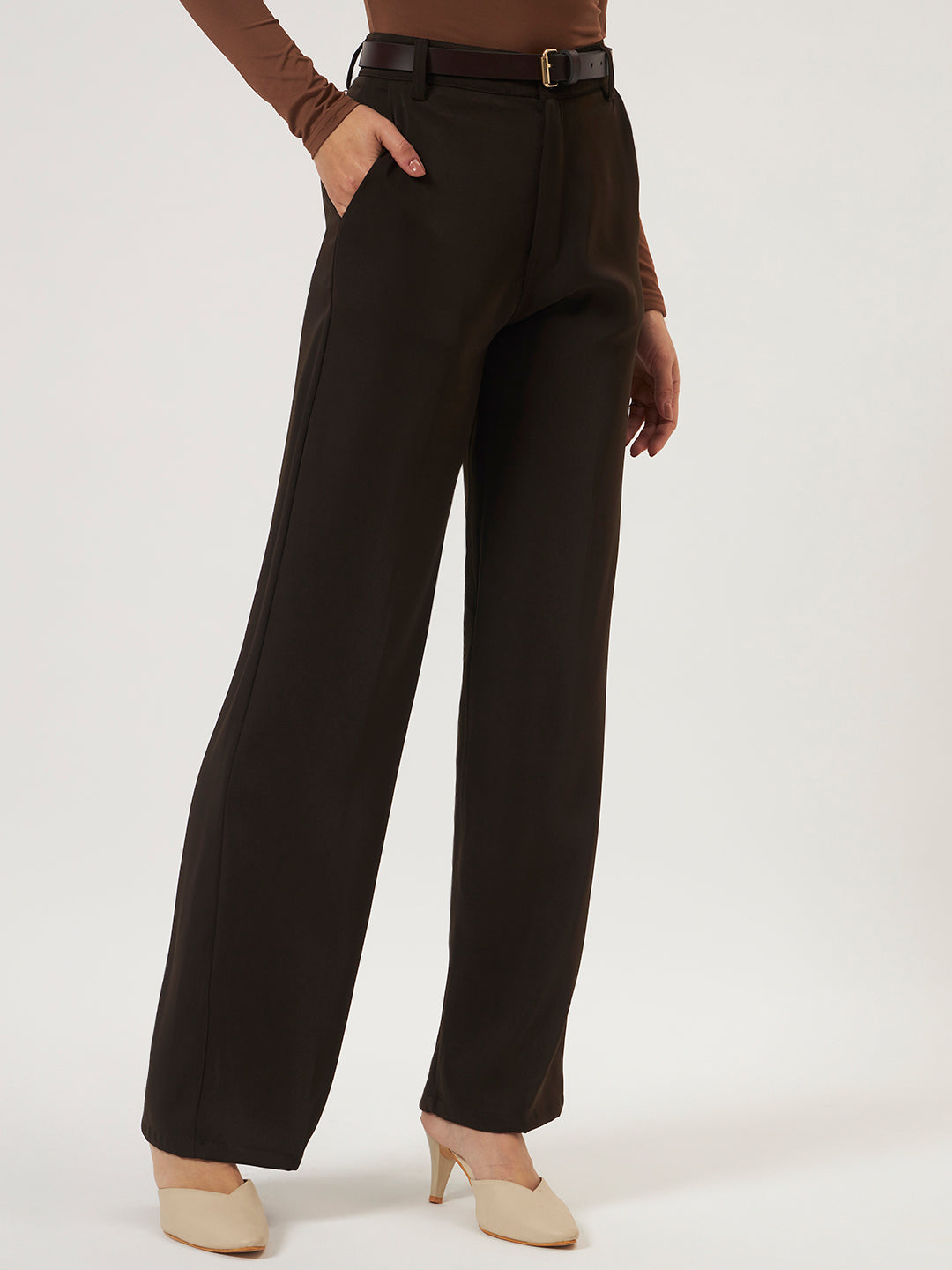 PINTERESTY JAPANESE TROUSER WITH BELT - DARK COFFEE