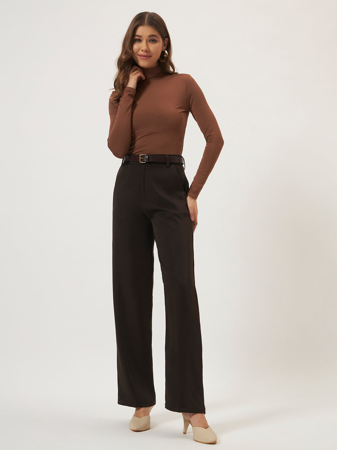 PINTERESTY JAPANESE TROUSER WITH BELT - DARK COFFEE