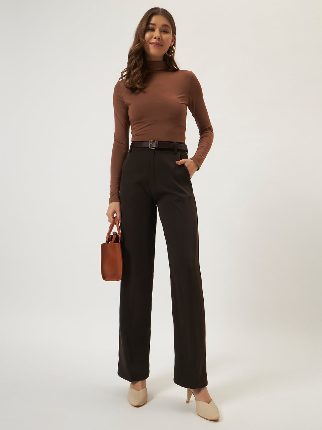 PINTERESTY JAPANESE TROUSER WITH BELT - DARK COFFEE