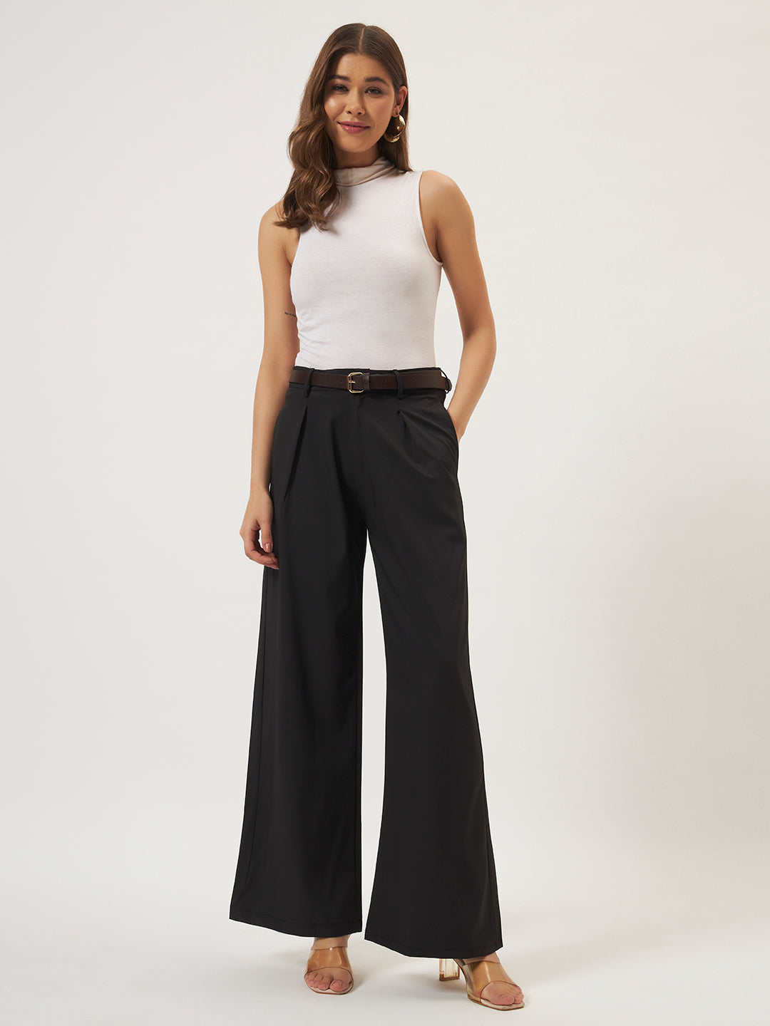 KOREAN PANTS WITH FREE BELT BLACK
