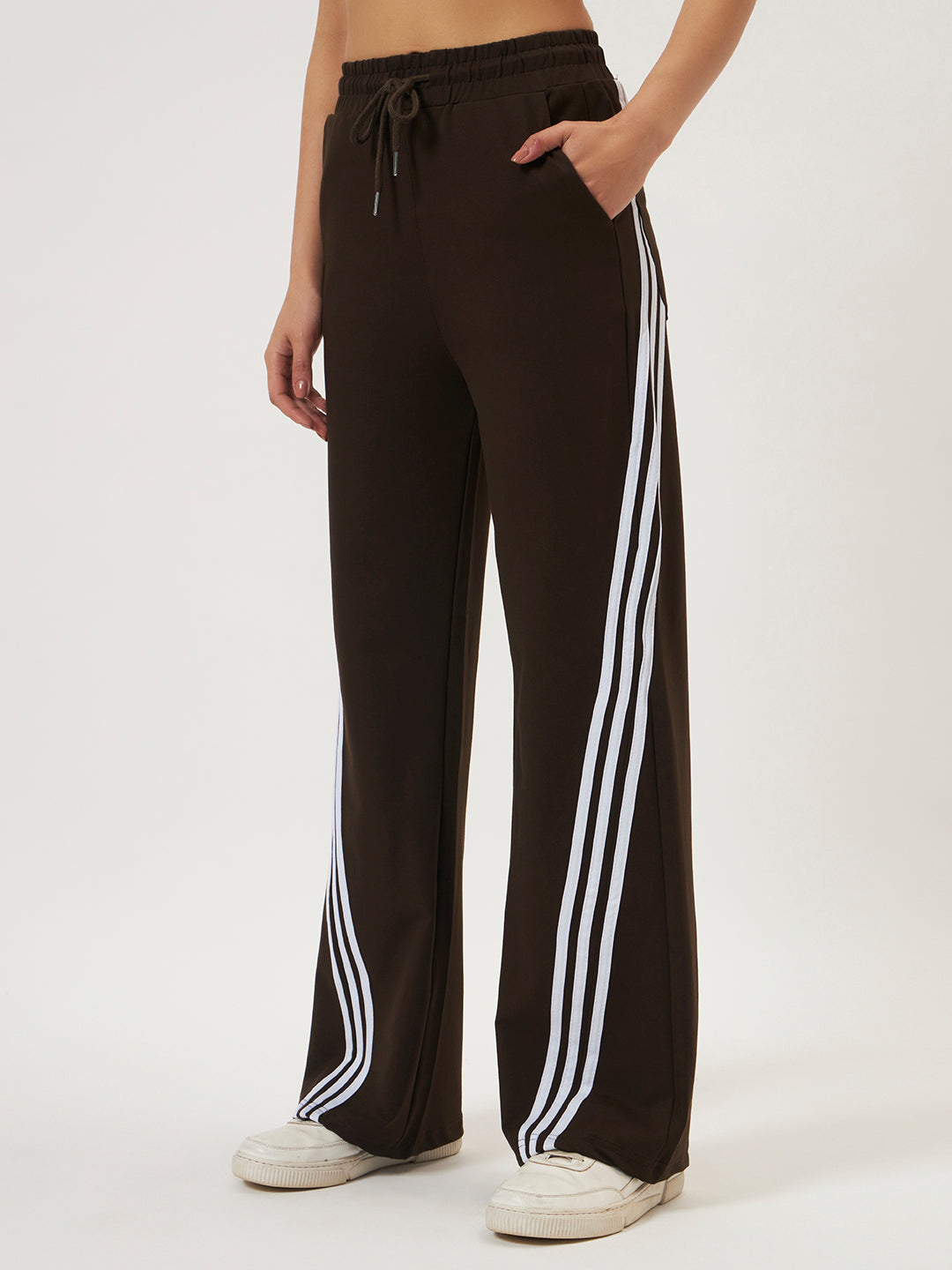 COTTON STRIPED TRACK PANTS DARK BROWN
