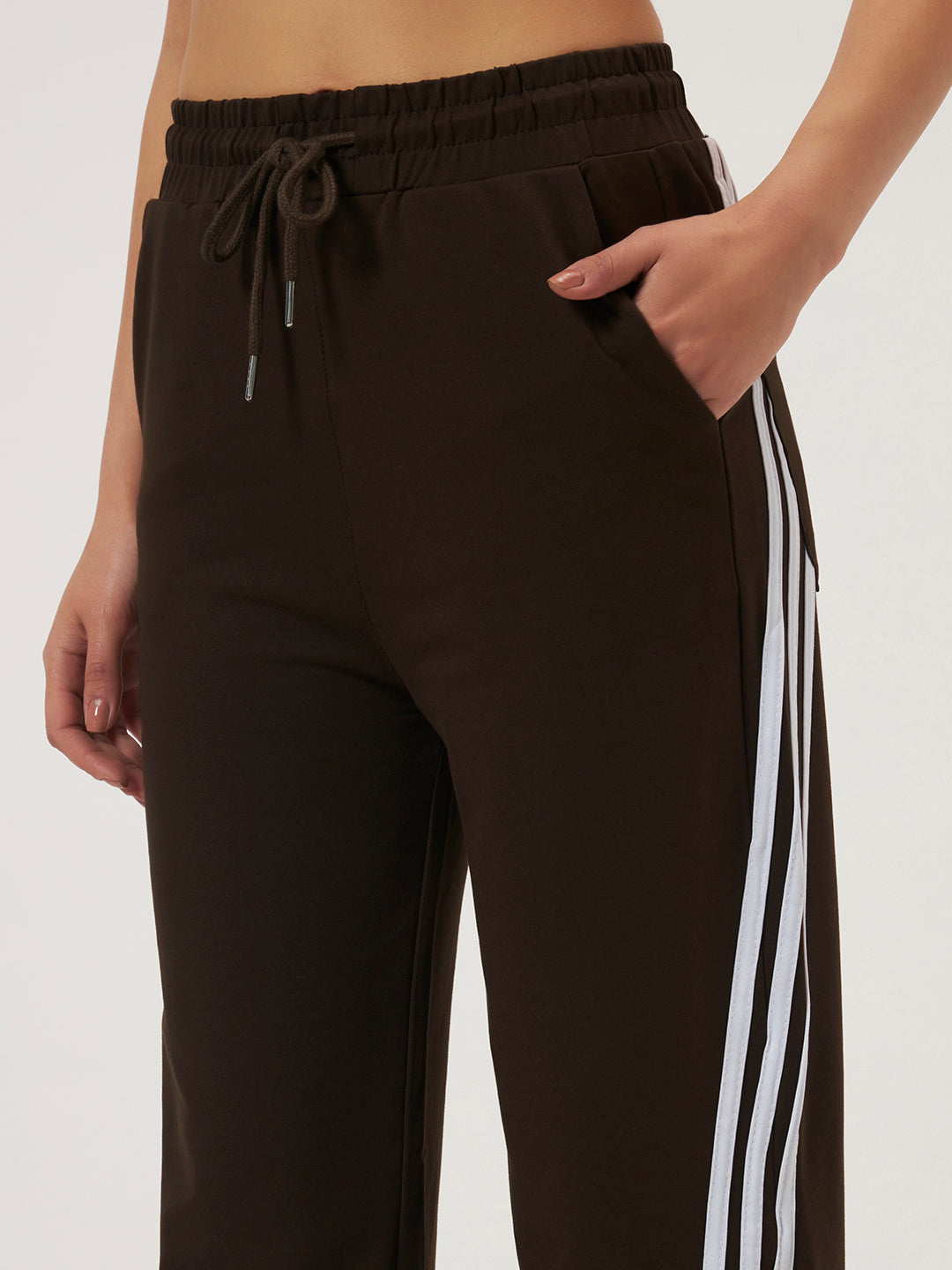 COTTON STRIPED TRACK PANTS DARK BROWN