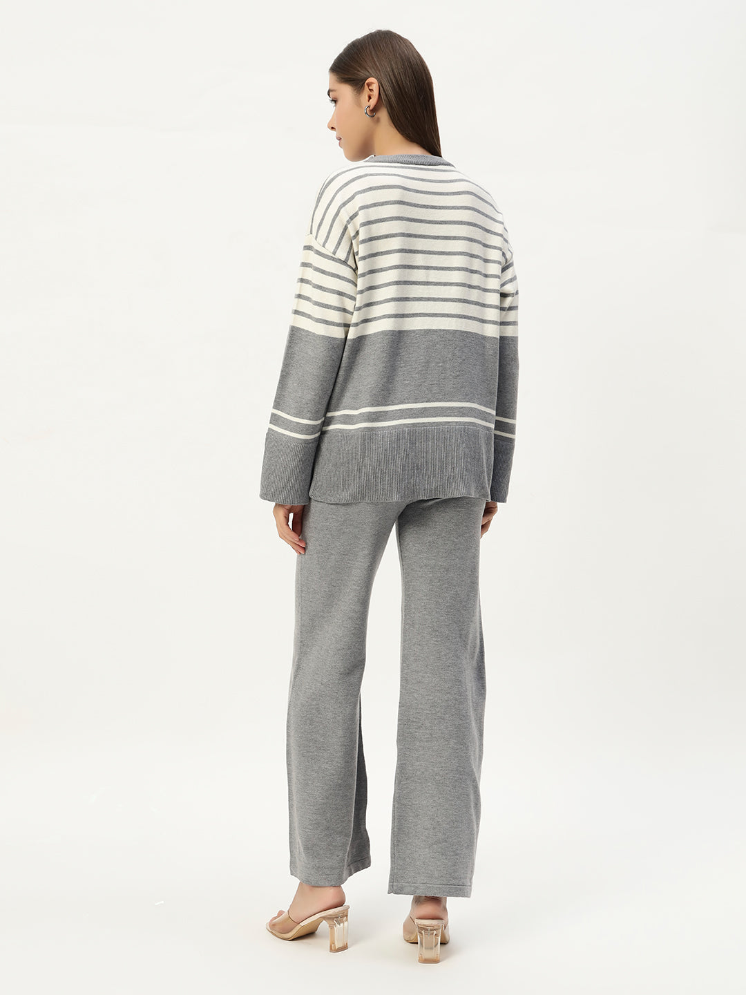 STRIPED WOOLEN COORD SET LIGHT GREY