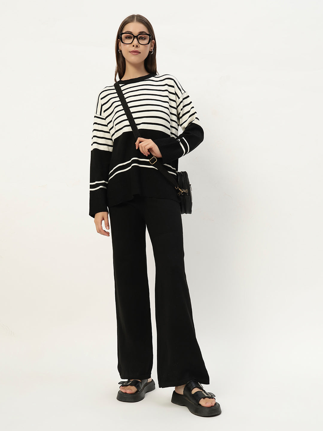 STRIPED WOOLEN COORD SET BLACK
