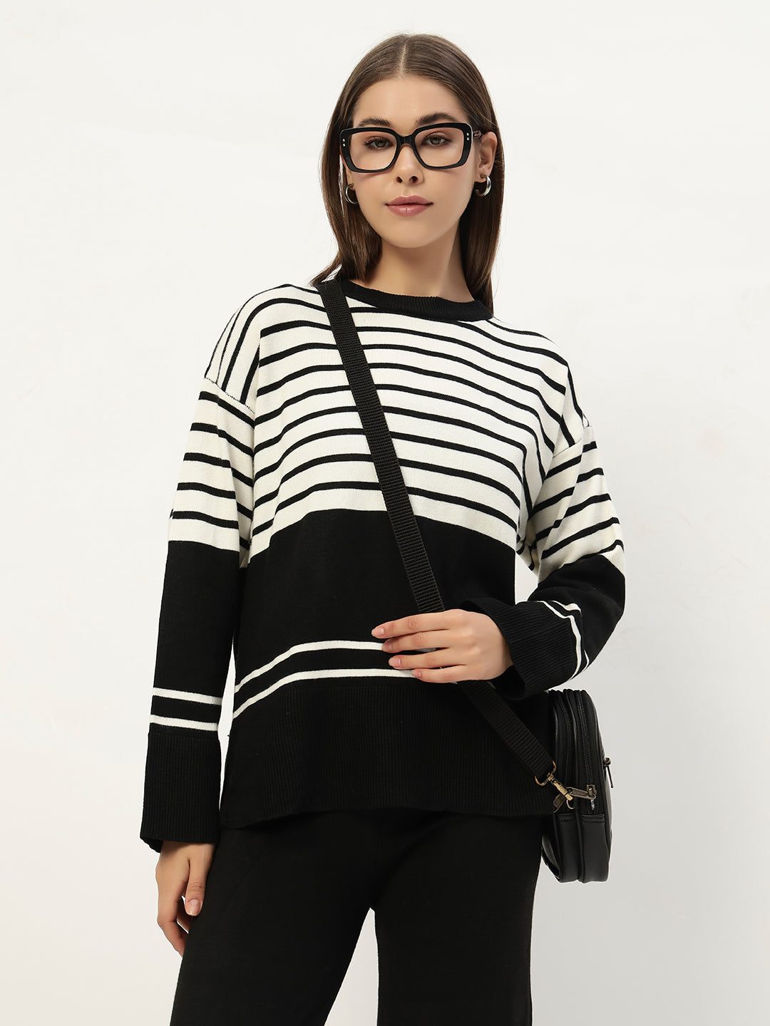 STRIPED WOOLEN COORD SET BLACK