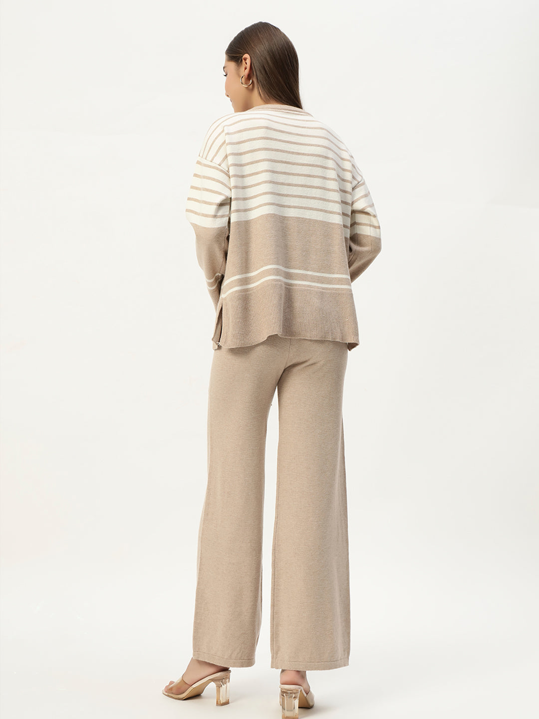 STRIPED WOOLEN COORD SET BEIGE
