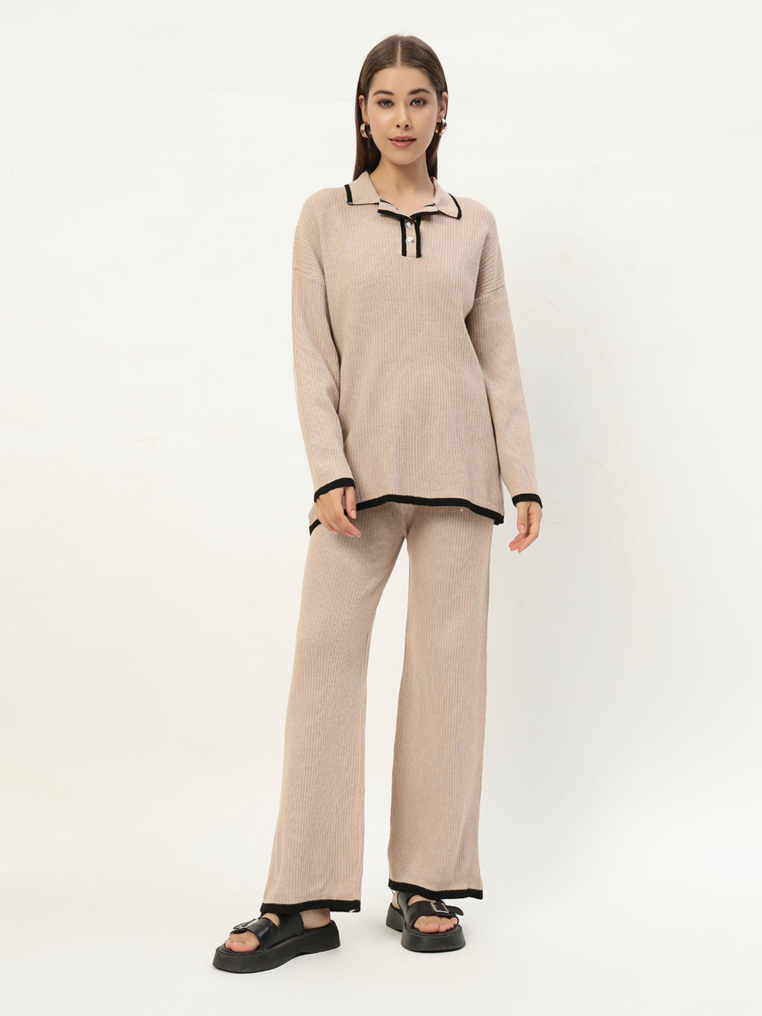 URBAN WOOLEN COORD SET LIGHT BROWN