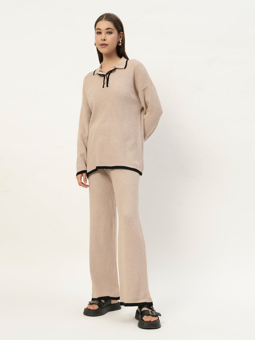 URBAN WOOLEN COORD SET LIGHT BROWN