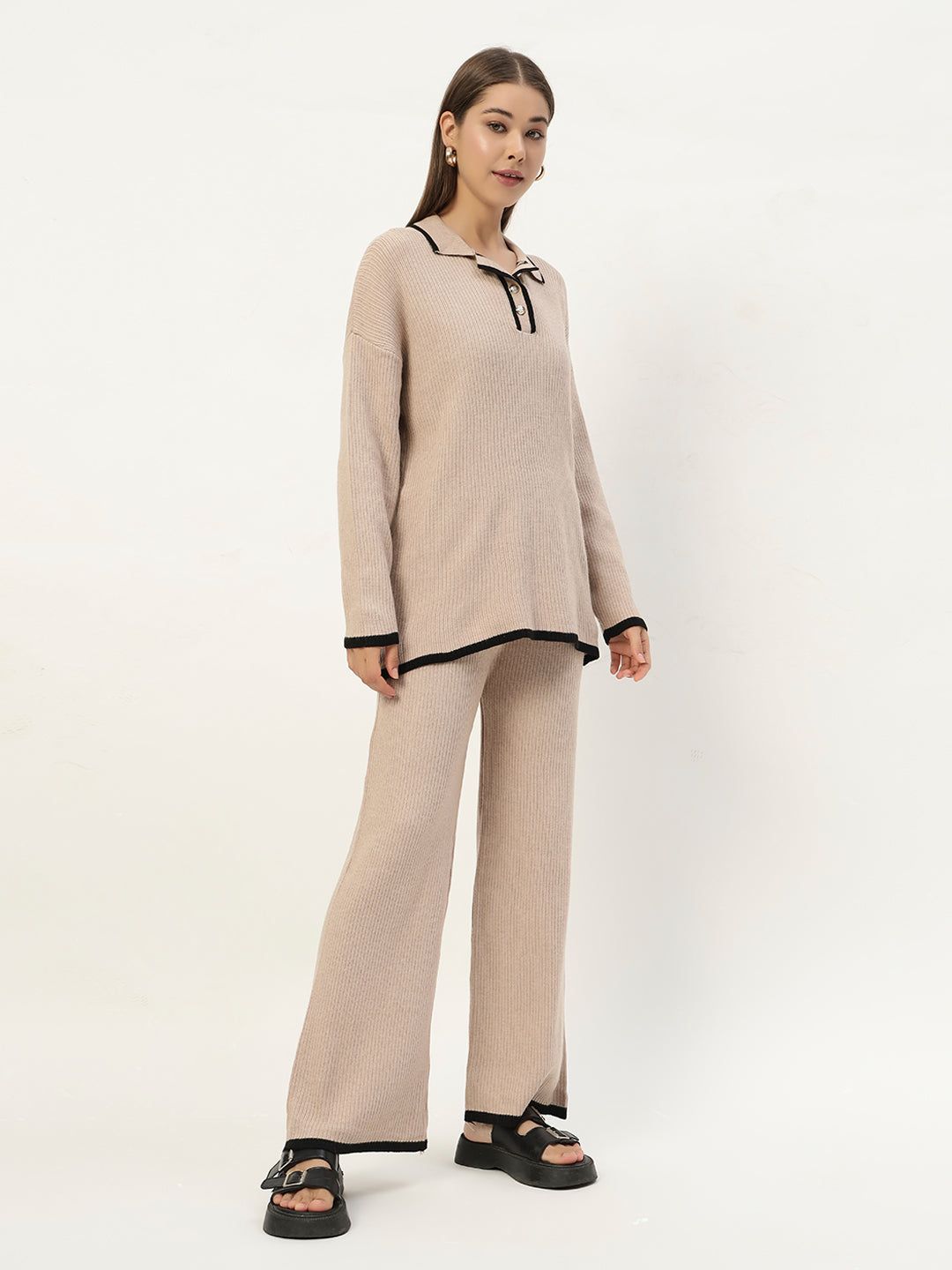 URBAN WOOLEN COORD SET LIGHT BROWN