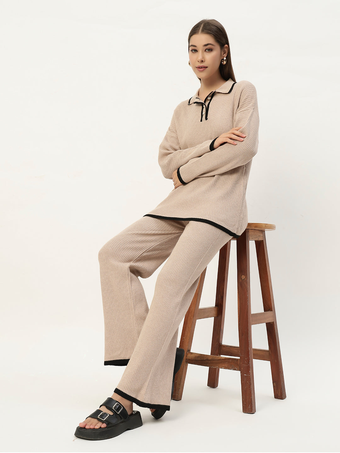 URBAN WOOLEN COORD SET LIGHT BROWN