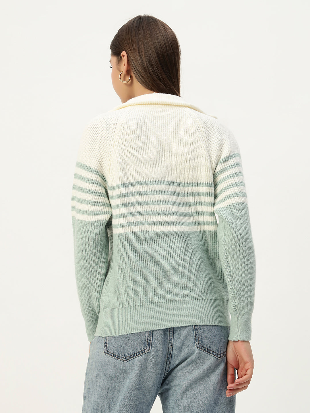 CLASSIC STRIPED HALF ZIPPER MINT GREEN
