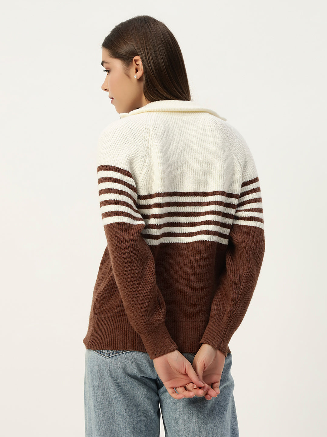 CLASSIC STRIPED HALF ZIPPER BROWN