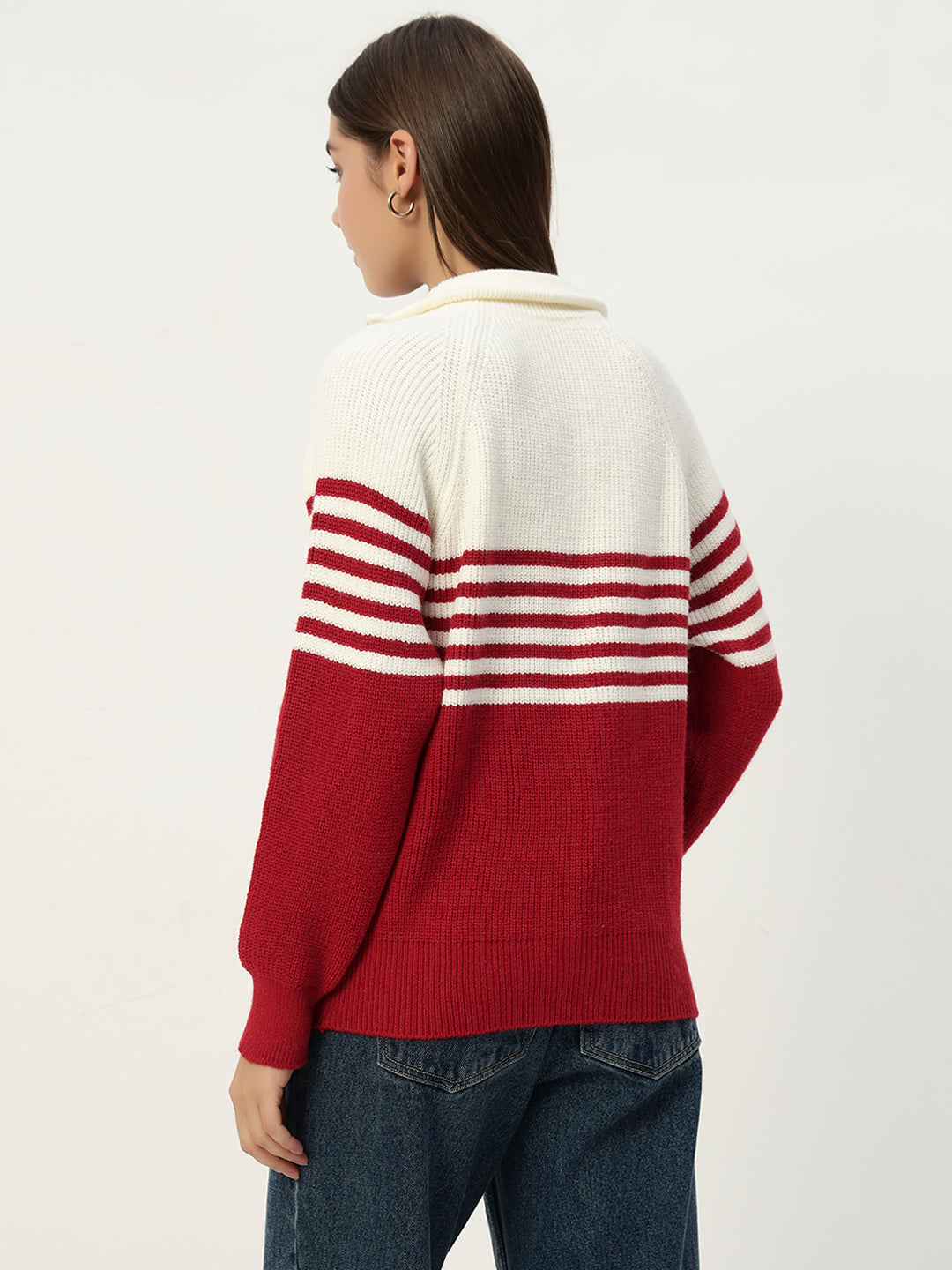 CLASSIC STRIPED HALF ZIPPER RED