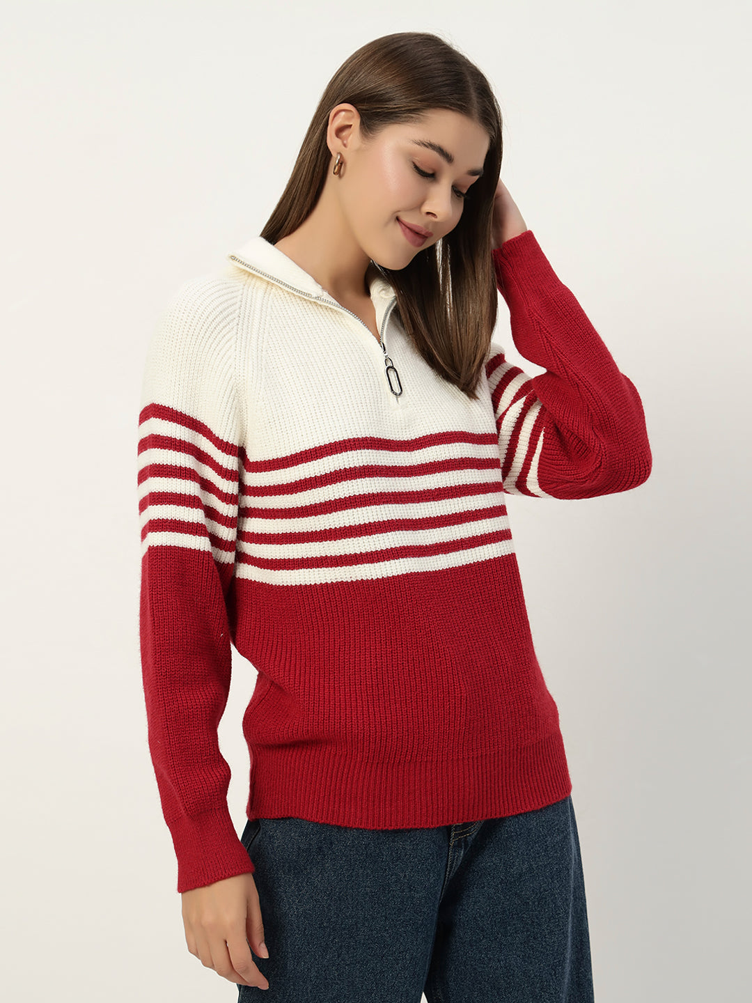 CLASSIC STRIPED HALF ZIPPER RED