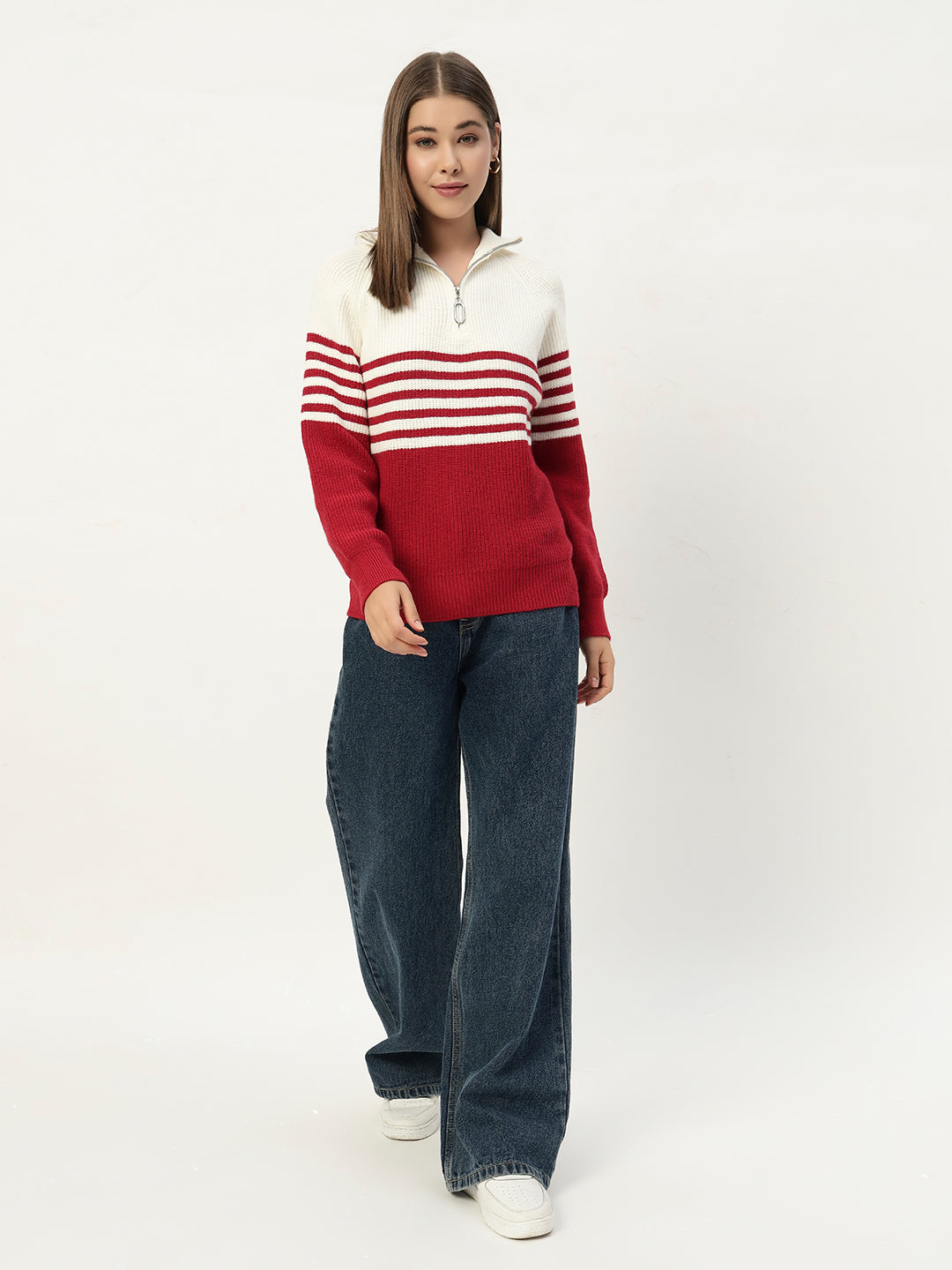 CLASSIC STRIPED HALF ZIPPER RED