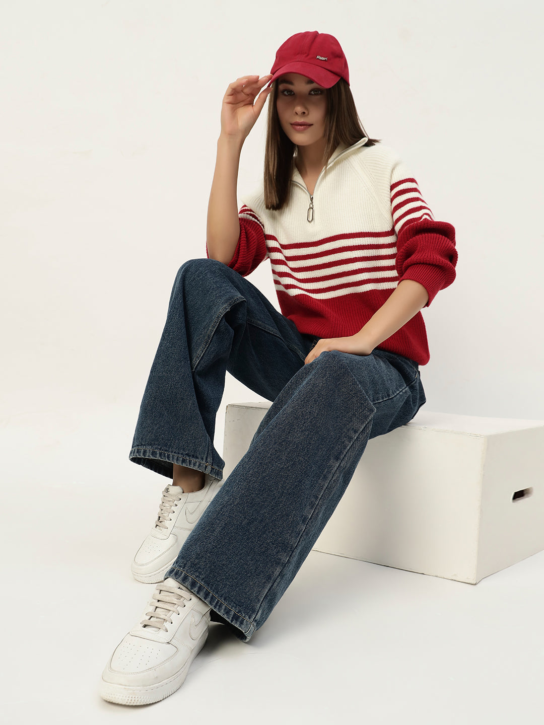 CLASSIC STRIPED HALF ZIPPER RED