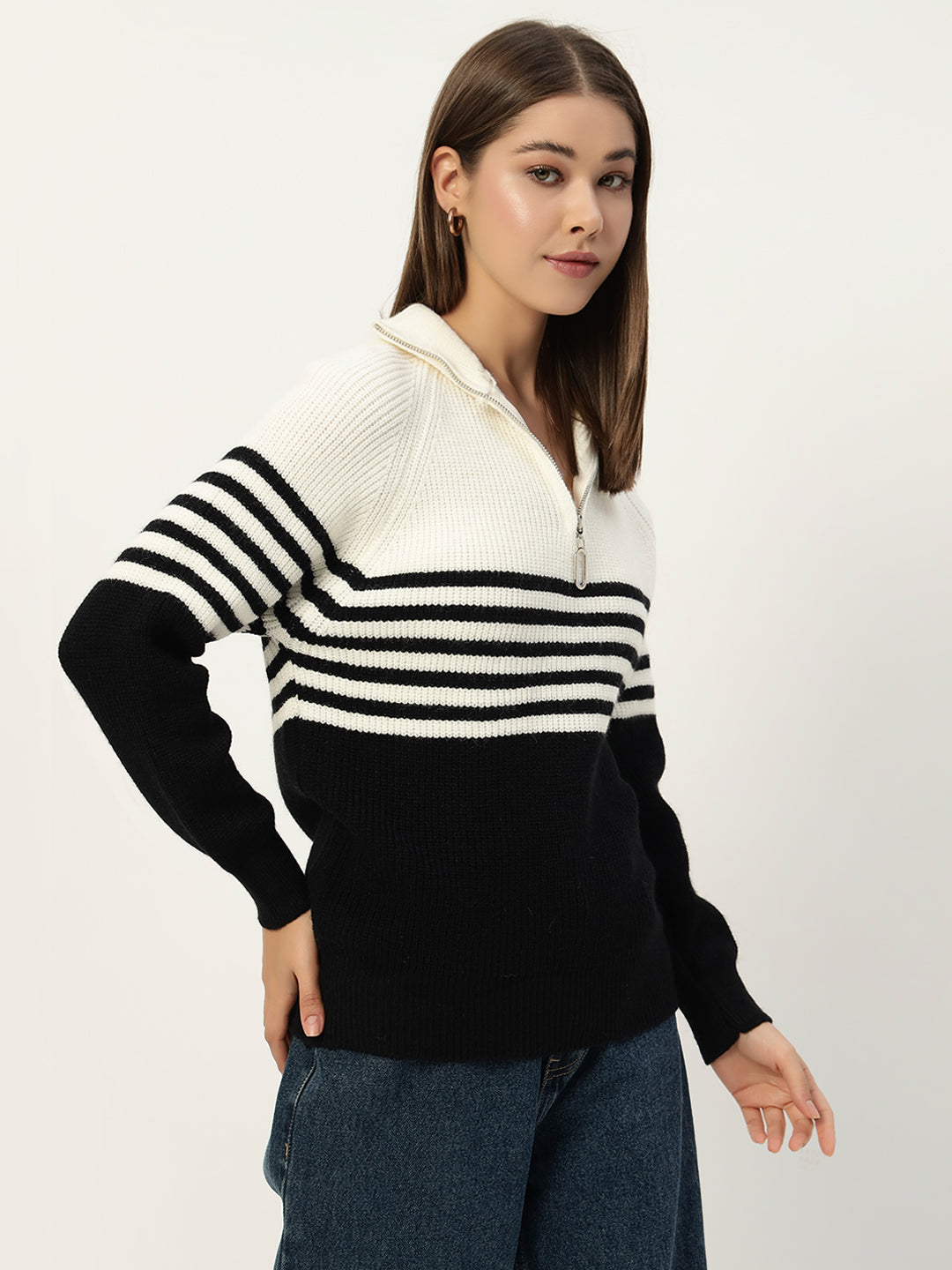 CLASSIC STRIPED HALF ZIPPER BLACK