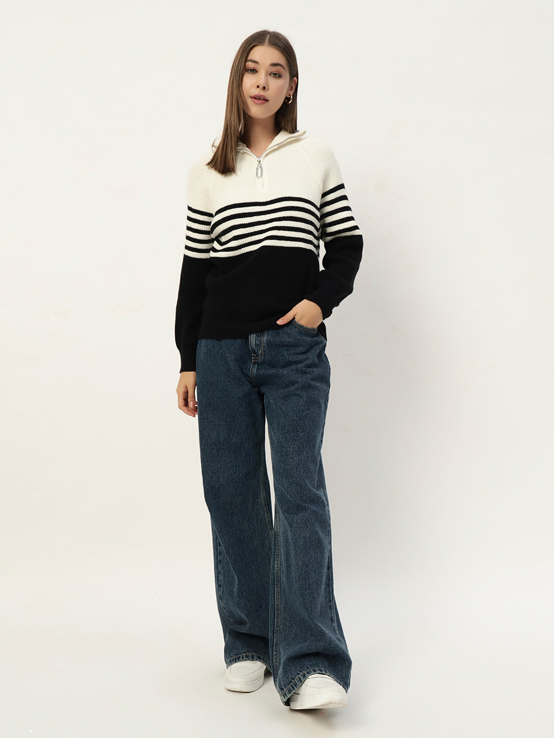 CLASSIC STRIPED HALF ZIPPER BLACK