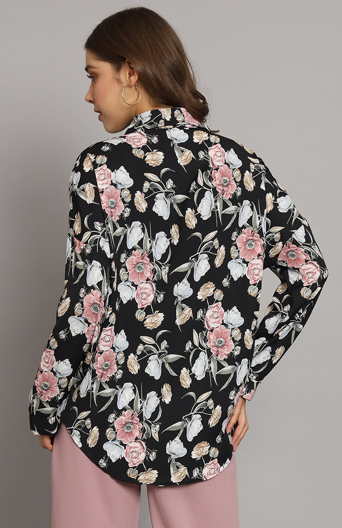 Oversized Black Floral Shirt
