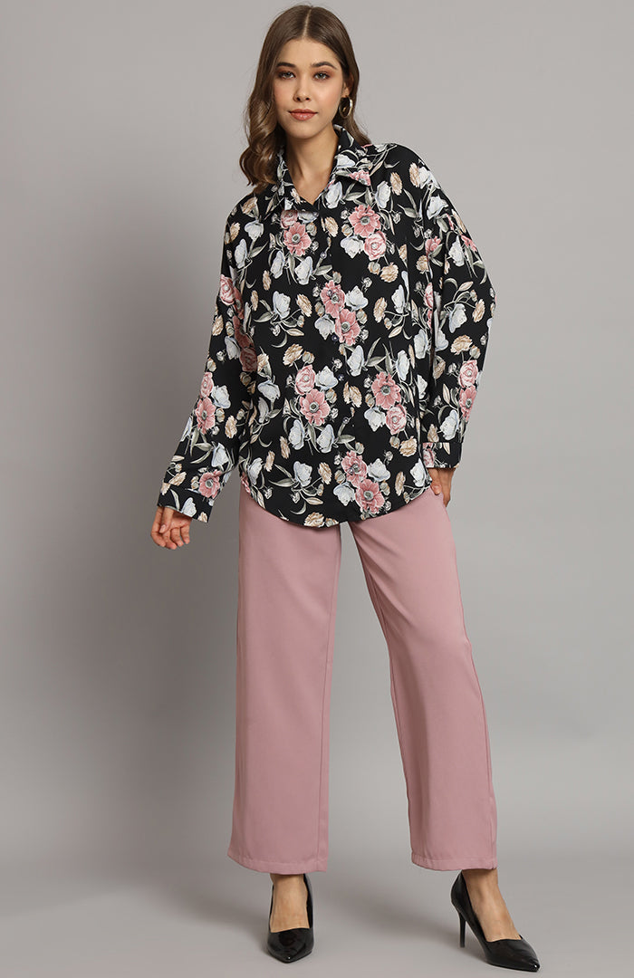 Oversized Black Floral Shirt