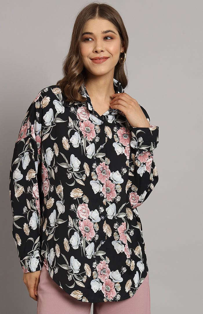 Oversized Black Floral Shirt