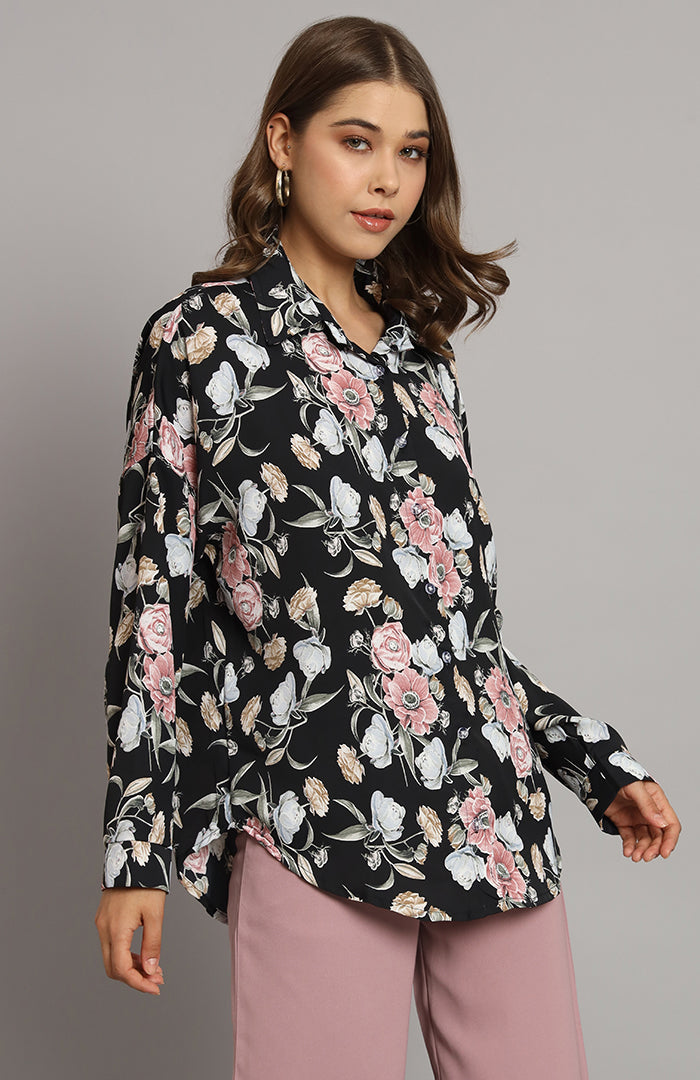 Oversized Black Floral Shirt