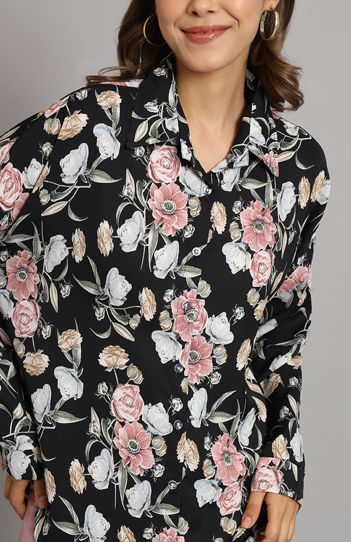 Oversized Black Floral Shirt