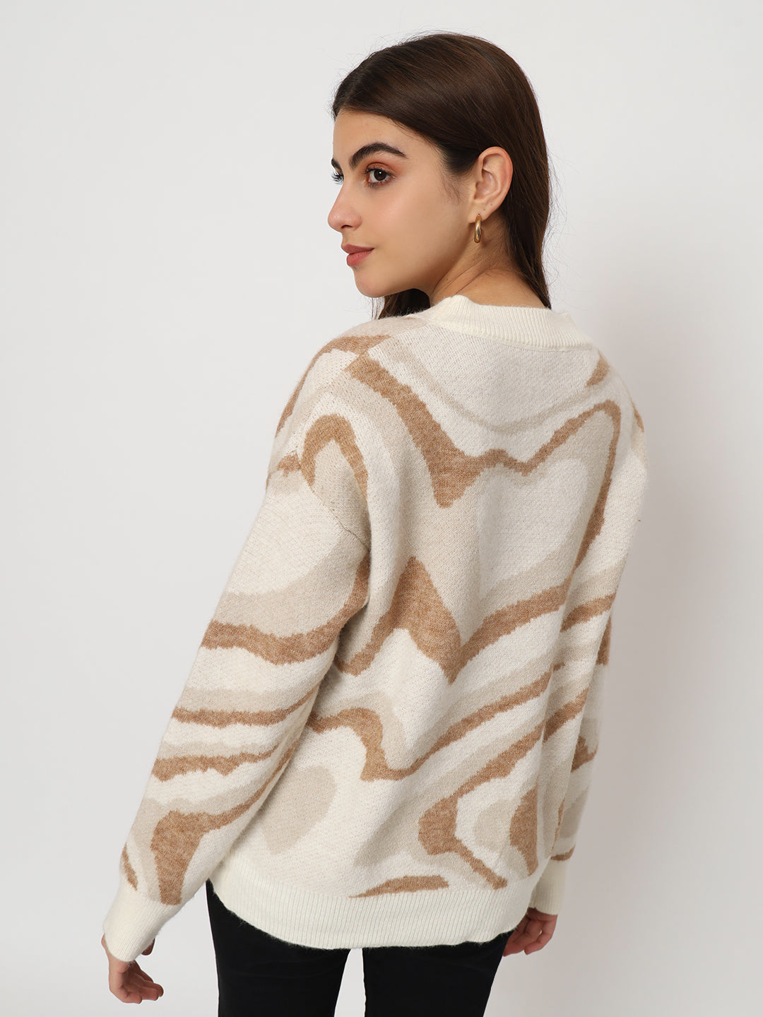 WOMEN WOOLEN TIE N DYE STYLE TOP-BROWN