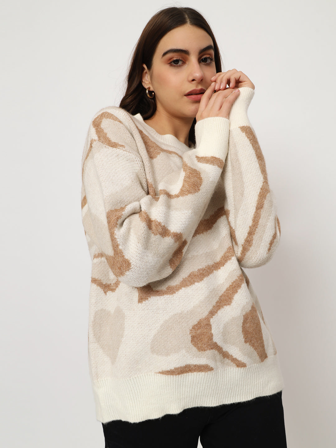 WOMEN WOOLEN TIE N DYE STYLE TOP-BROWN