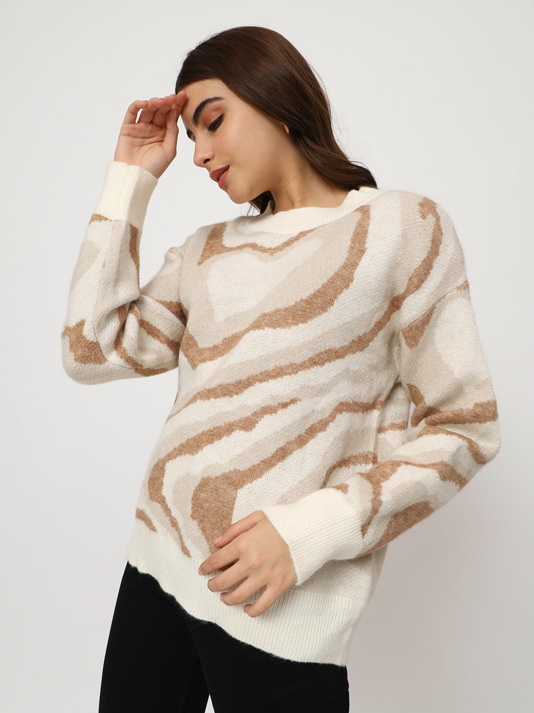 WOMEN WOOLEN TIE N DYE STYLE TOP-BROWN - Main Image